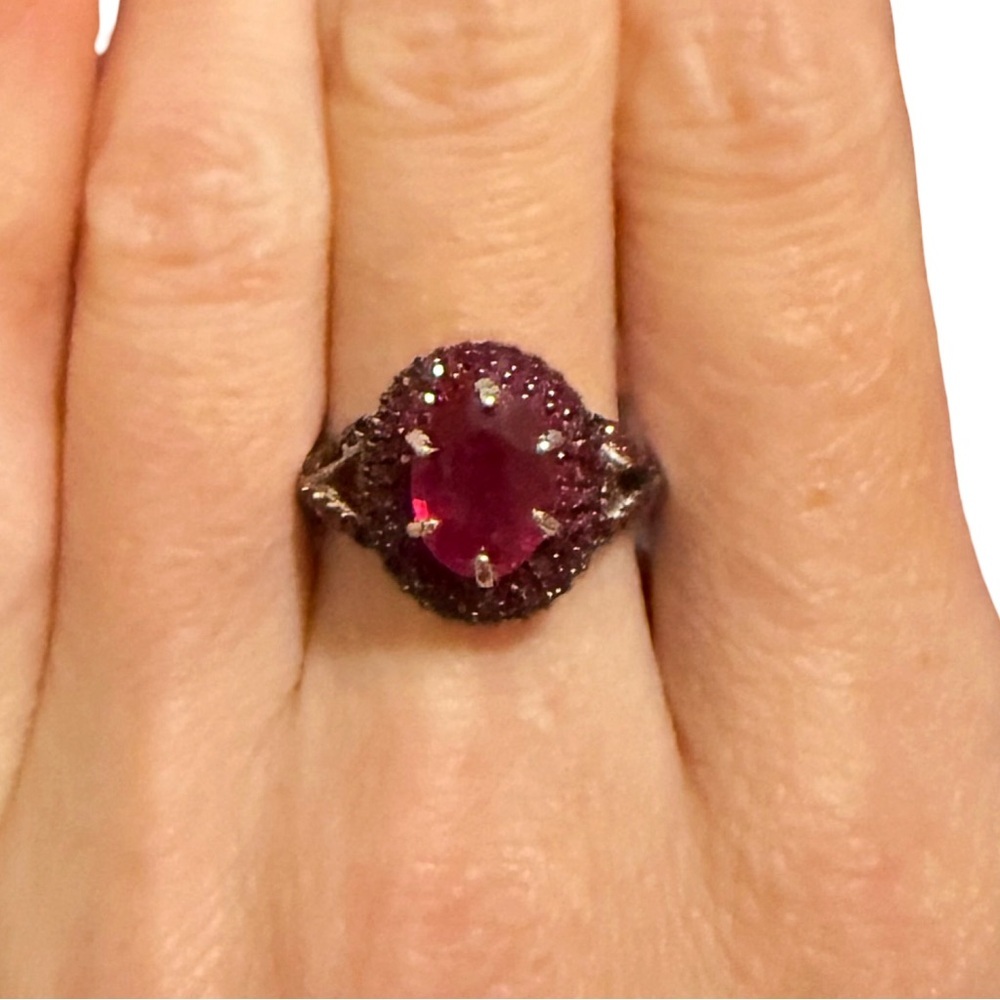 Stunning Antique 14k White Gold over Silver Ruby Ring!WATCH VIDEO!